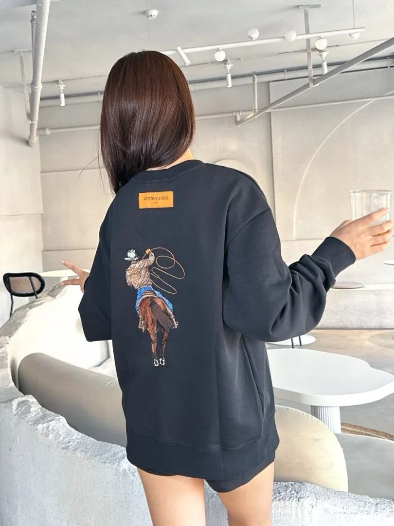 Louis Vuitton/Louis Vuitton 24Fw Western denim embroidered crew neck sweatshirt